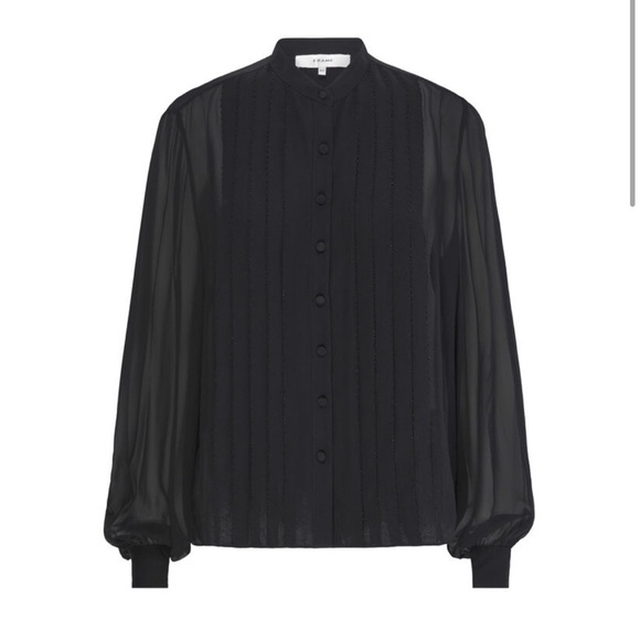FRAME bead embellished pleated silk crepe de chin collarless blouse NWT SZ L - Picture 1 of 9